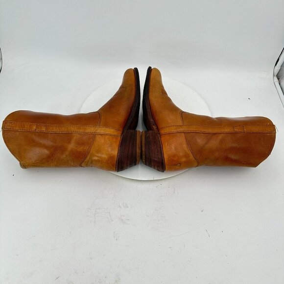 Double-H Women Size 7B Brown Tan Leather Pull On Low Heel Western Cowboy Boot - Picture 6 of 14